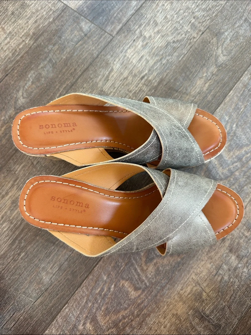 Sonoma Metallic Bronze Crisscross Cork Wedge Sandals